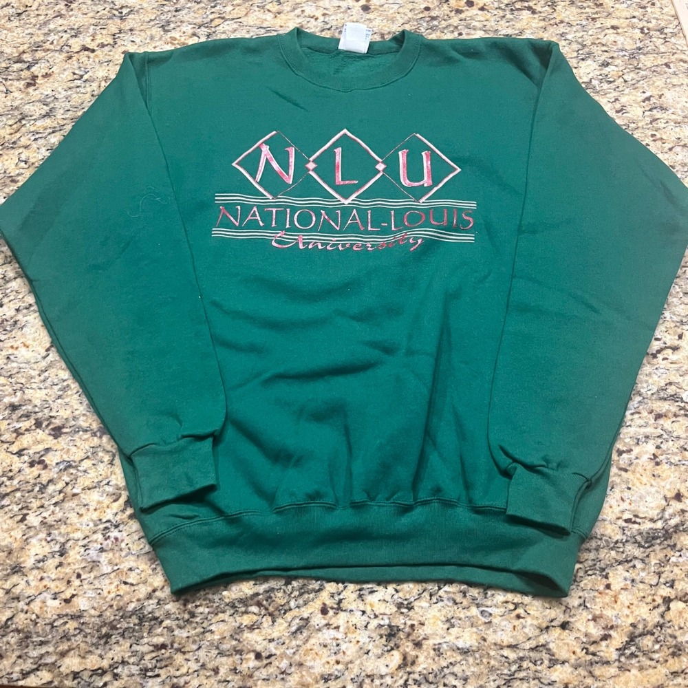 Vintage Santee Sweats National Louis University NLU Sweatshirt Green Large USA